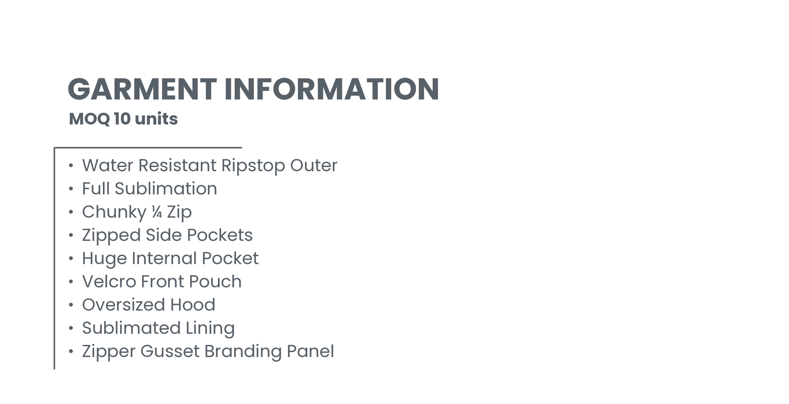 Sublimated Icon Jacket Garment Information
